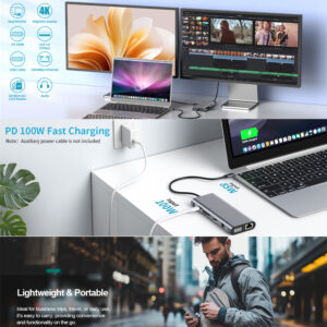 12 in 1 usb c docking station lightweight portable dual monitor 4k 100w pd uk