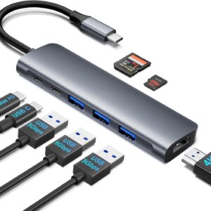 8-in-1 Docking Station- HDMI 4K@30Hz, USB-A 3.0 (5Gbps), USB-C Data (480Mbps), USB-C 100W PD Charging, SD/TF Card Reader – Multiport Adapter for Laptop, Windows, Monitor.