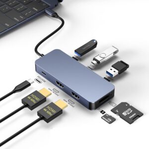 8-in-1 USB C Hub Docking Station Dual 4K@60Hz HDMI, 100W Power Delivery (PD) Multiport Adapter for MacBook Pro/Air, Dell, Windows Laptop, SD/TF Reader